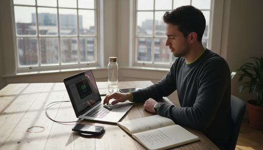 Person plugging USB-C into laptop at desk