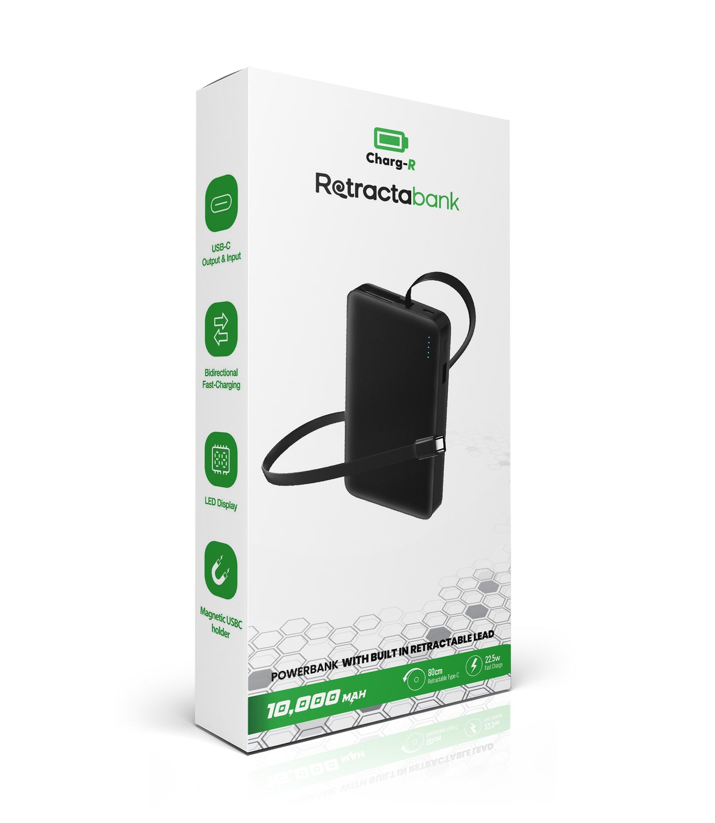 Retractabank 10,000mAh Powerbank with built-in Retractable lead (3xUSB outputs)