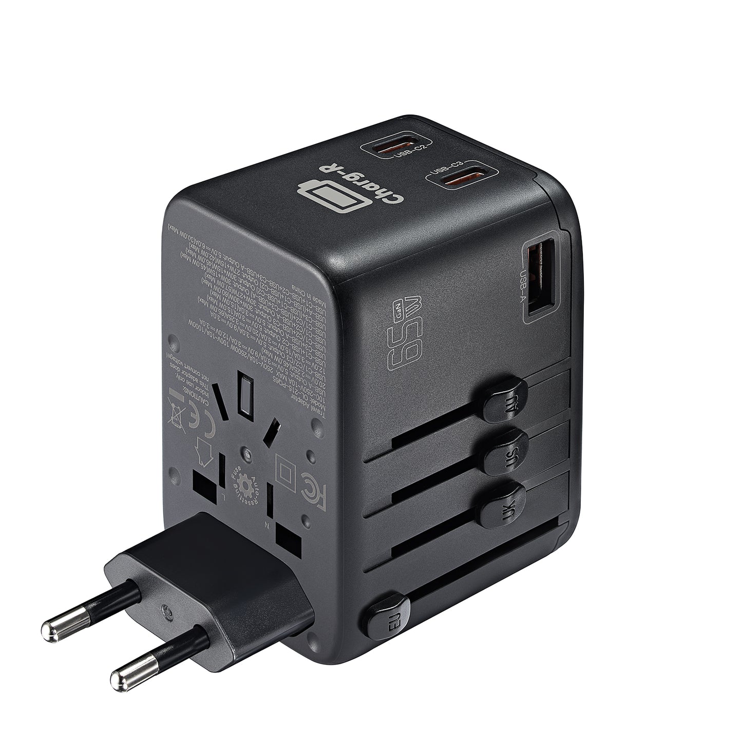 GoPlug Max 100W International travel Adapter with Auto Resetting Fuse (3xUSB-C, 1xUSB-A)